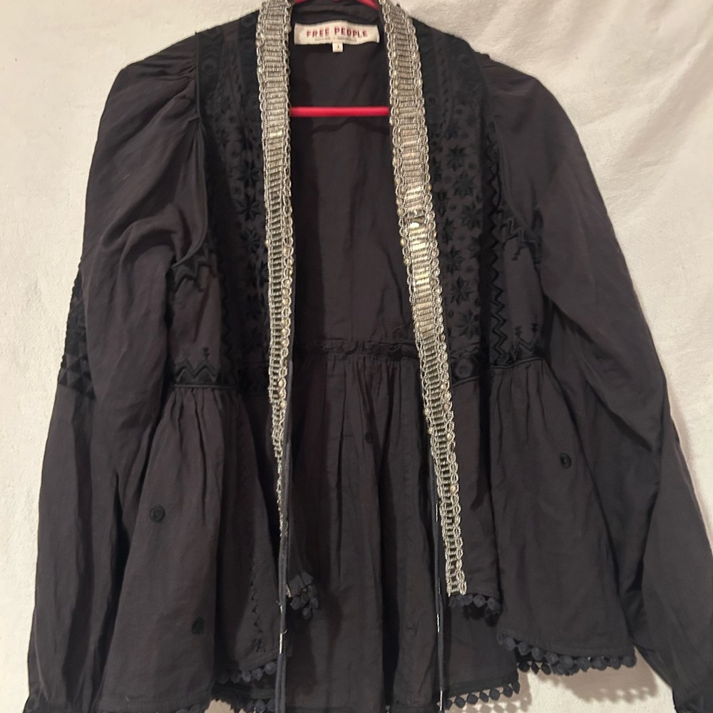 Free People Black Embroidered Jacket